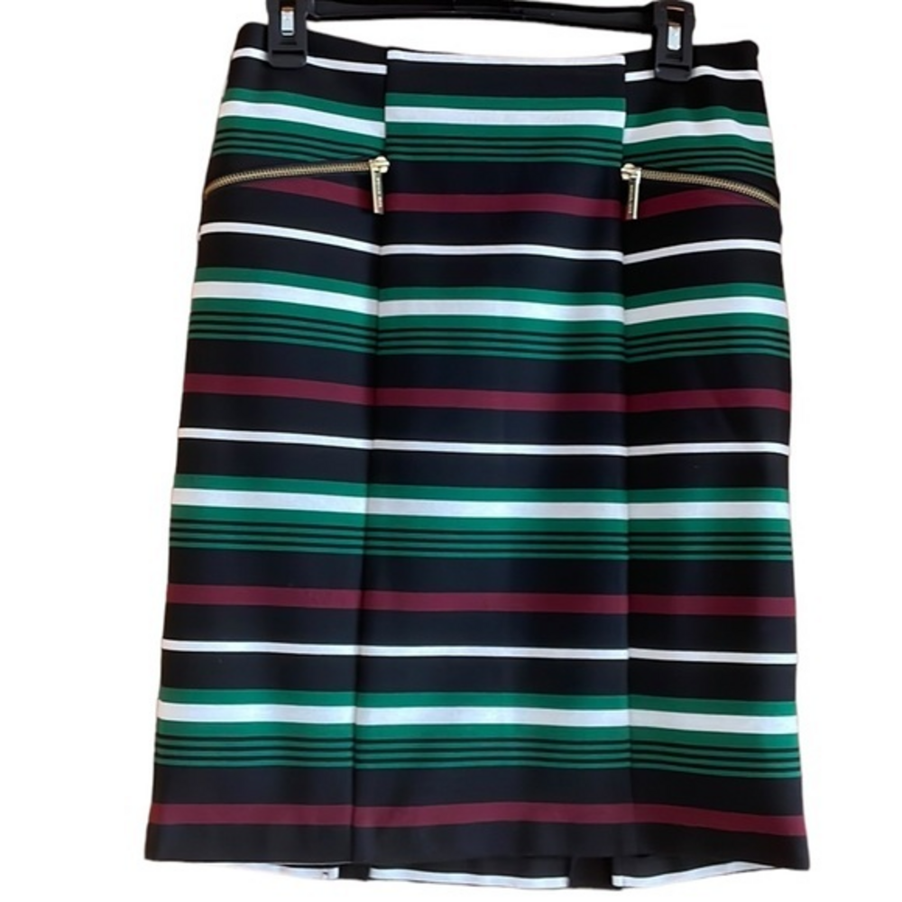 Michael by‎ Michael Kors Striped Pencil Skirt Gold Zippers Office Event Size 6